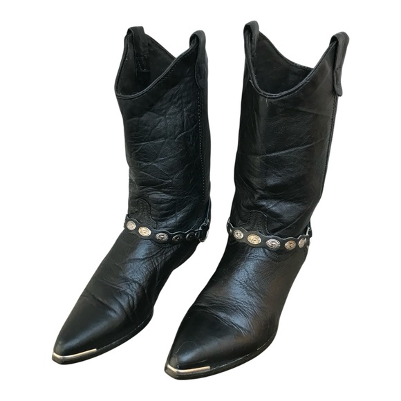 Vintage Black Leather #3734 Womens Western Cowboy Boots with ankle charm. SZ.8M - Picture 2 of 8